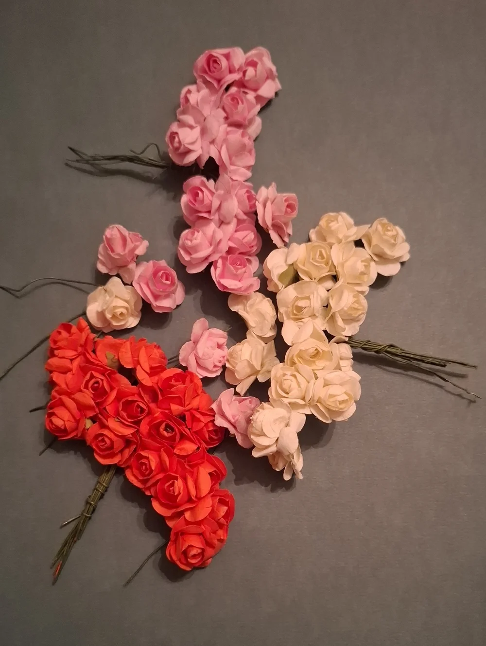 Mini Paper Rose Bouquet Trio — Pink, Cream & Coral For Crafts